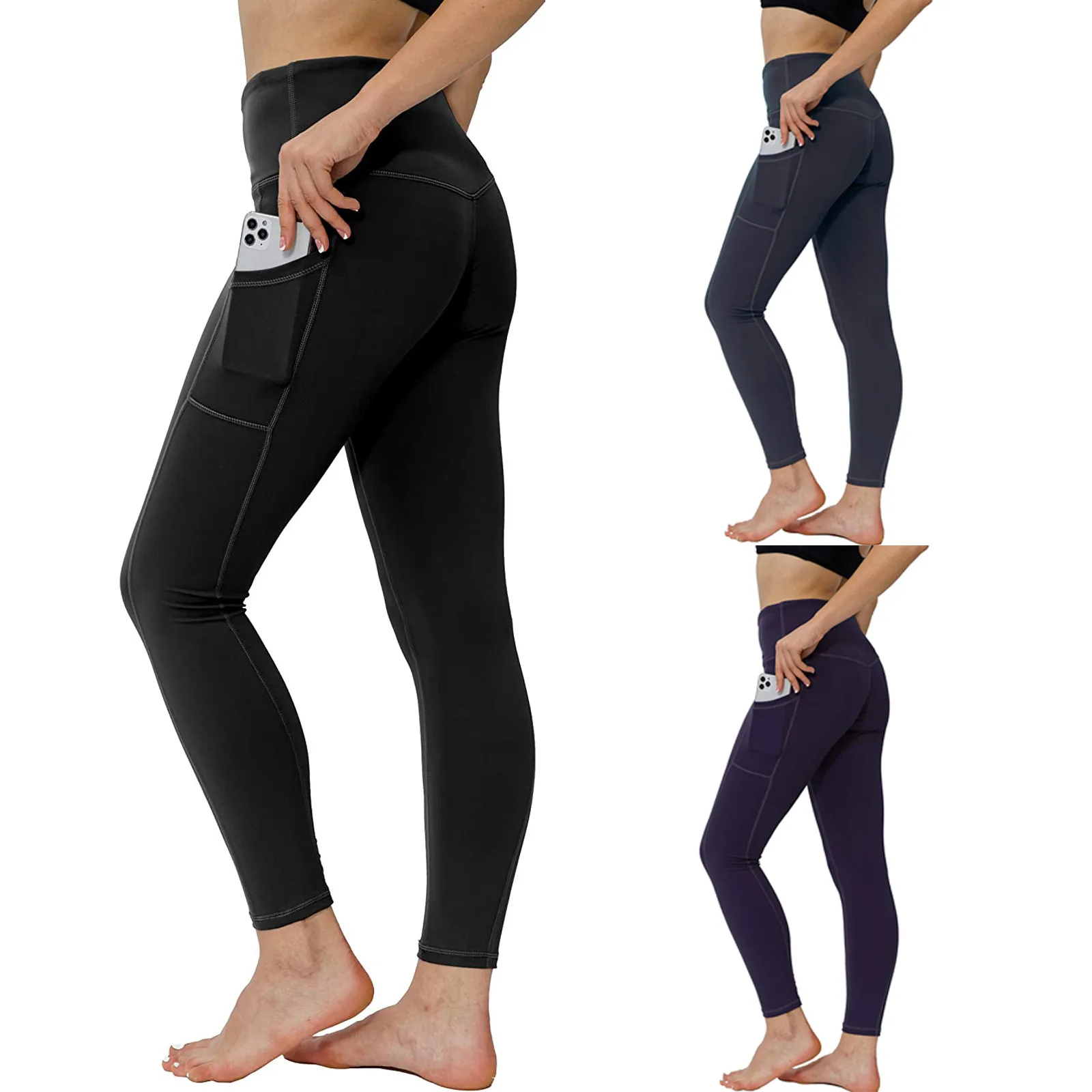 

Women Solid Color Yoga Pants With Pocket Stretch Full Length Leggings Skinny Fitness Gym Active Pants 2021 A20