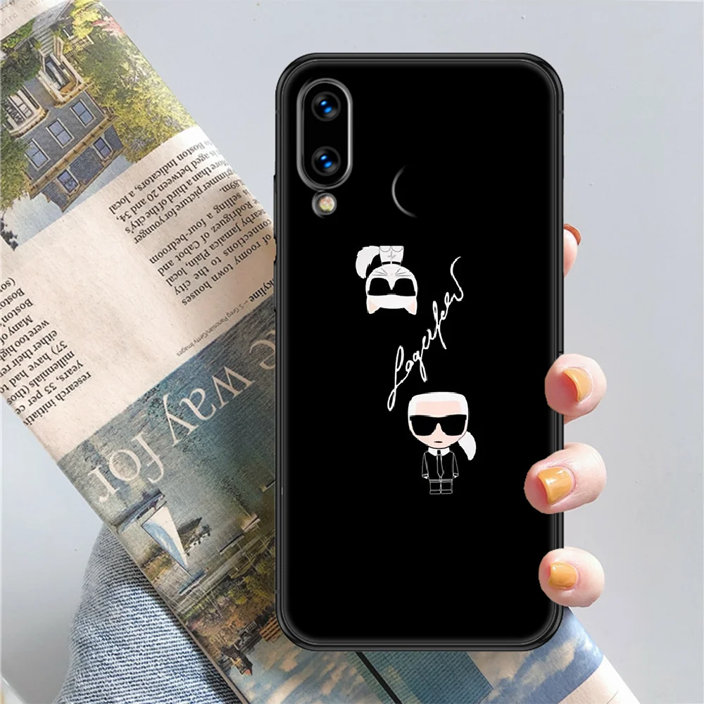 

Famous lagerfeld cat Phone case For Huawei Honor 6 7 8 9 10 10i 20 A C X Lite Pro Play black art Etui soft coque pretty cover