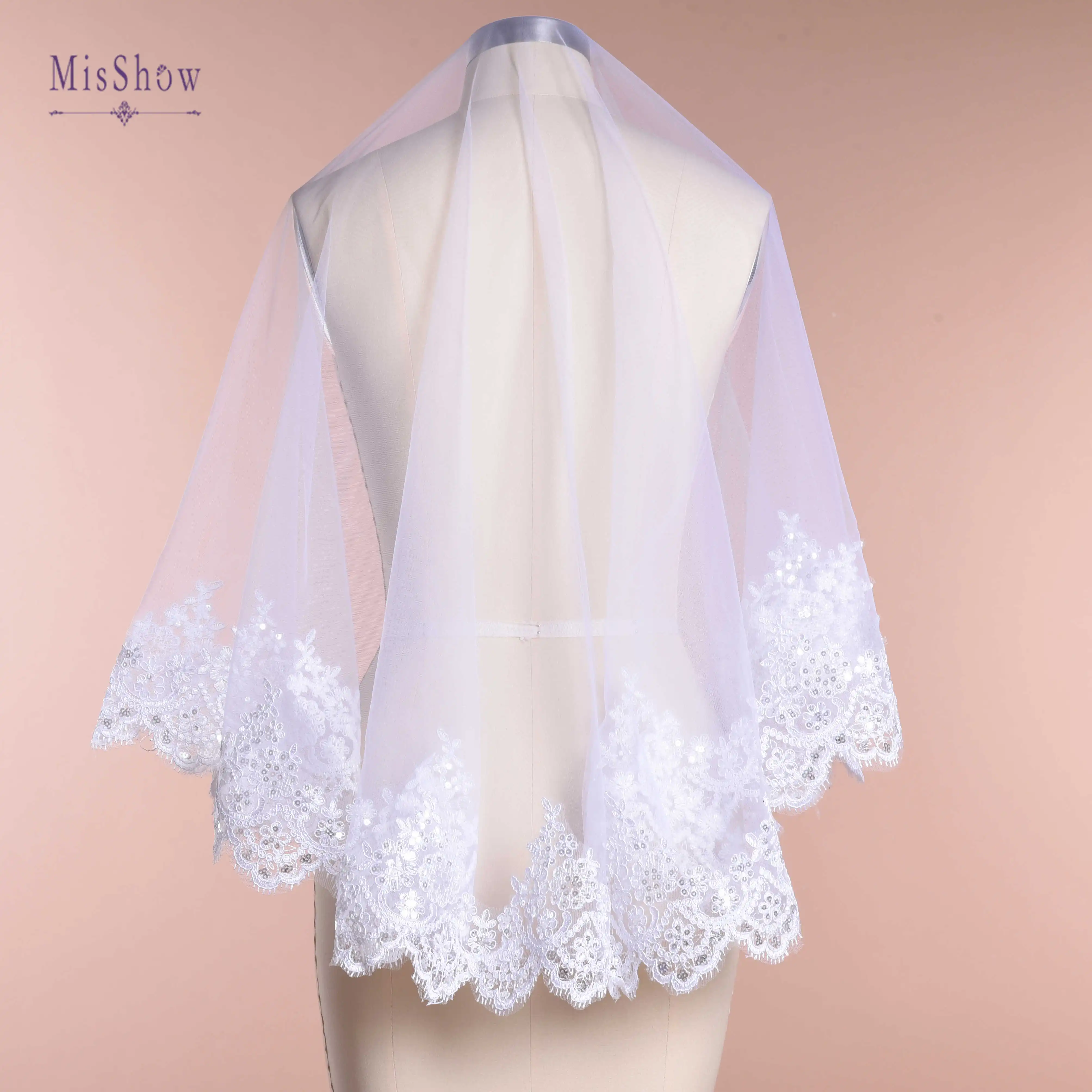 

New In Stock ! Short One Layer Lace Edge Wedding Veil Tulle Bridal Veil Cheap Wedding Accessories Voile Mariage Velos de Noiva