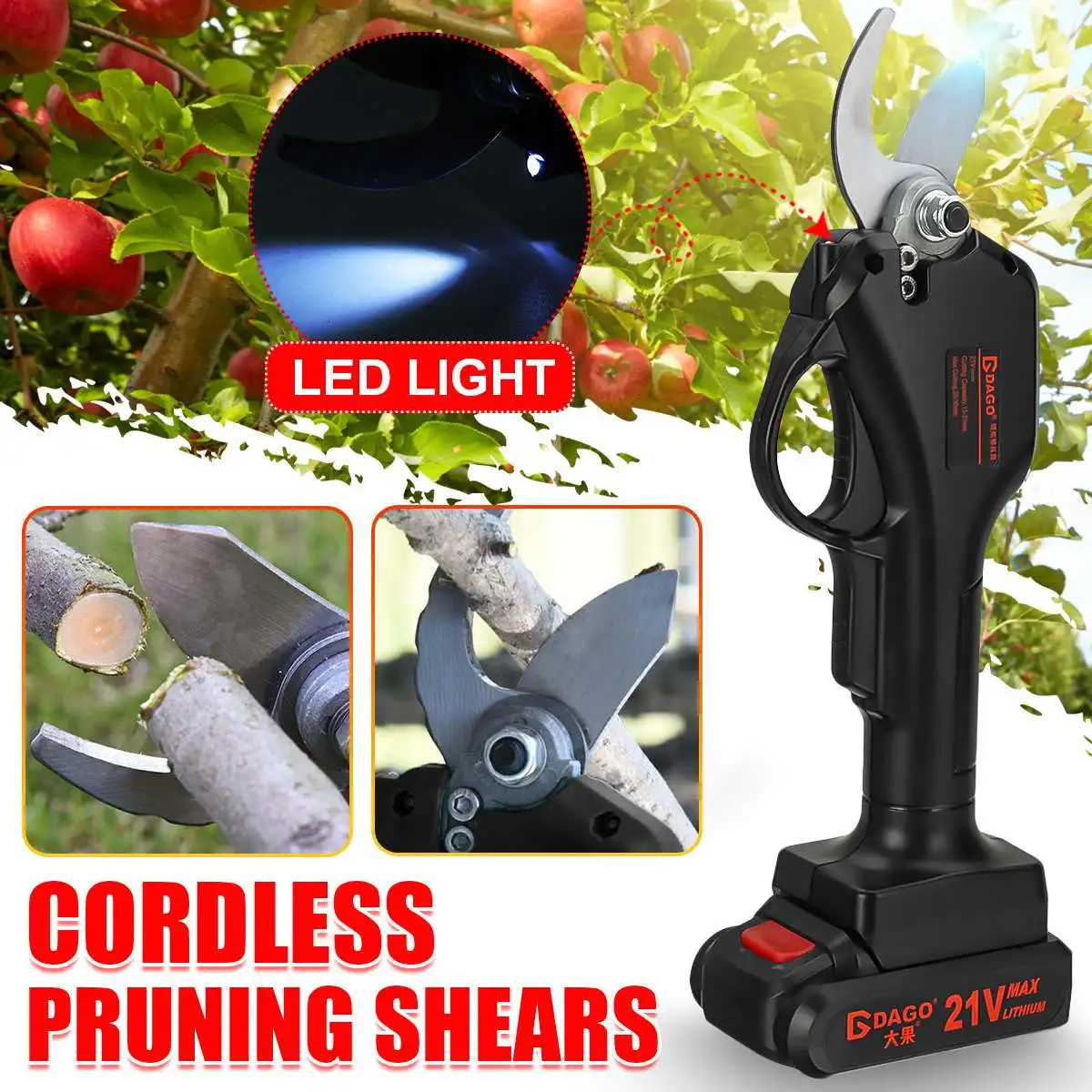 

21V 45mm Cordless Pruner Electric Pruning Shear With Li-ion Battery SK5 Laser Blade Efficient Fruit Tree Scissor Pruning Tool