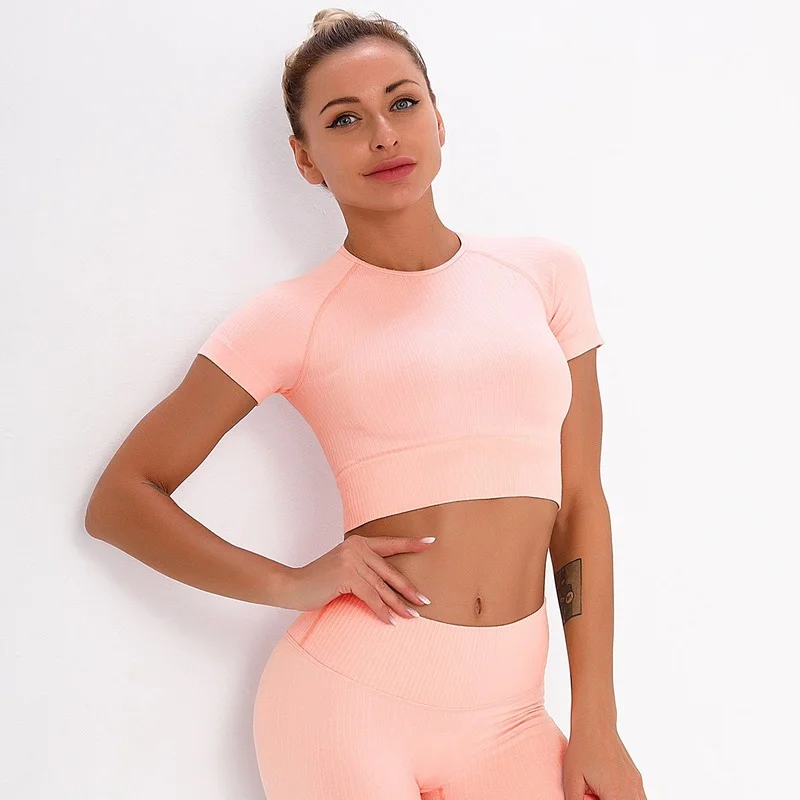 

Seamless Yoga Shirts Short Sleeve Solid Vital Women Fitness Crop Top Workout Tops Gym Clothes Sportswear Running Sweat T-shirts