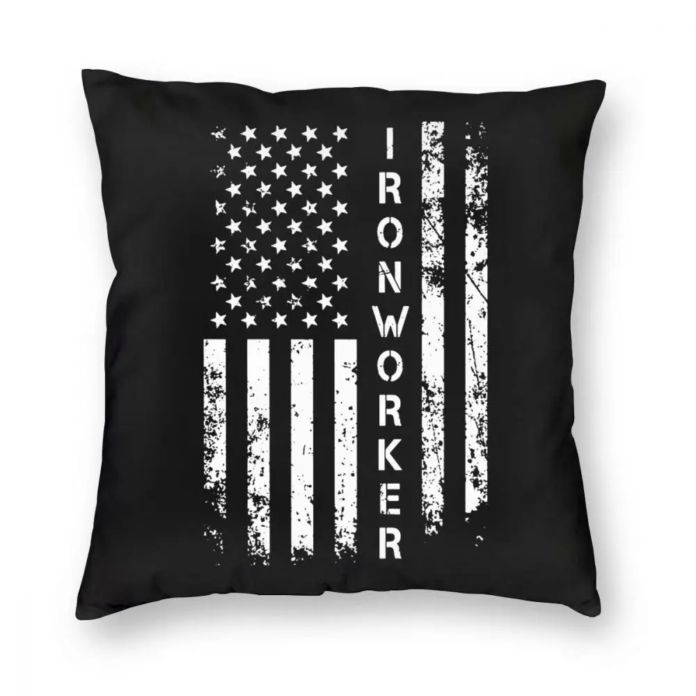 

Ironworker America Flag Pattern Throw Pillow Covers Decorative Bedroom Livingroom Sofa Square Pillows Case