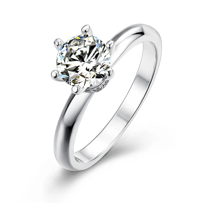 

White Gold Plated 925 silver color Main Stone 1ct 6.5mm MoissaniteS Ring Jewlery Classic Six Prong Crown Ladies Ring M09A