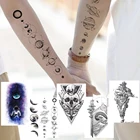 Татуировка Временная Реалистичная с черными планетами, водостойкое тату сделай сам с поддельным геометрическим черепом смерти, астронавт, волна, для взрослых