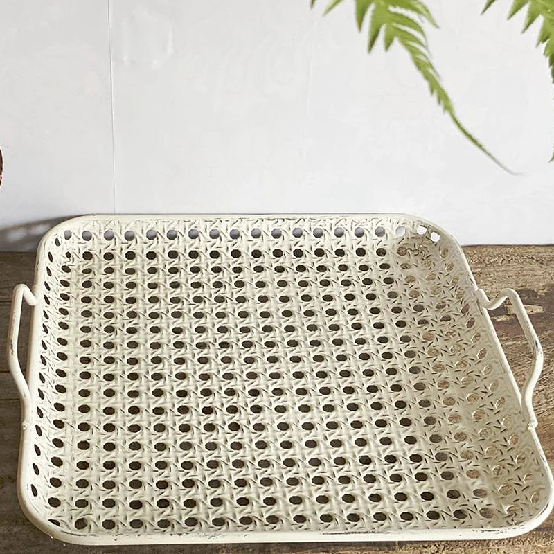 

Metal Vintage Square Serving Tray Hollow out