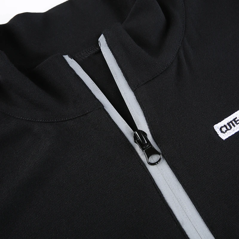 

Rockmore Reflective Zipper Sexy Rompers Turtleneck Skinny Jumpsuit Long Sleeve Bodysuit Elegant Black Body suit Femme Tops 2021