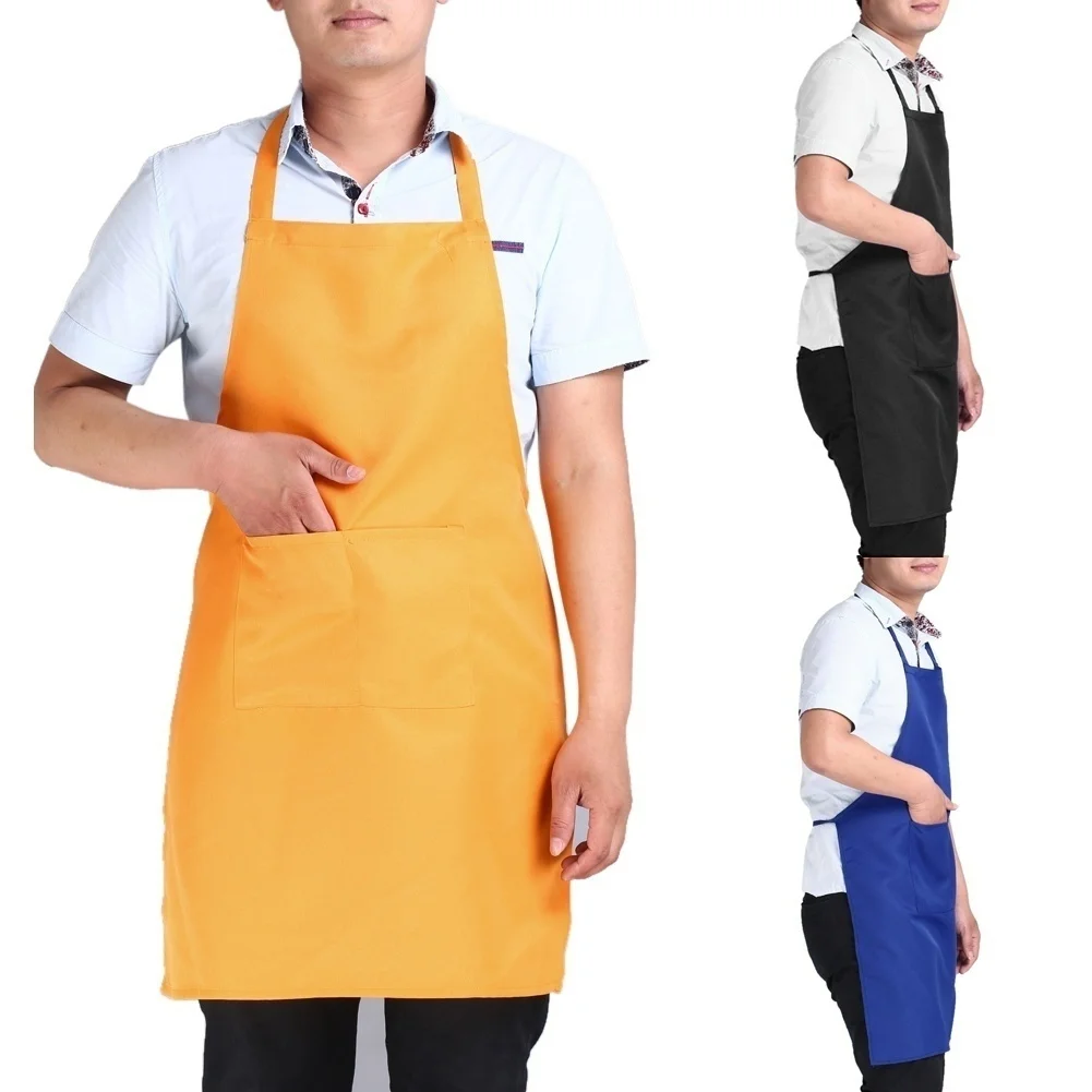 

Pocket Apron Thick Cotton Polyester Blended Cooking Kitchen Restaurant Waist Waiter Solid Color Work Apron