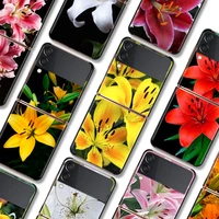 colorful flower lily shockproof cover for samsung galaxy z flip flip3 5g black phone case shell hard fundas coque capa