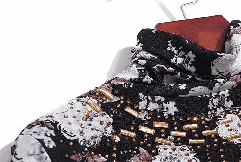 

Fall Winter Fashion Women Turtleneck Floral Printed Pattern Mesh T Shirt Top , Rhinesotne Flower Tops Shirts for Woman Clothes