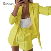 women fashion long balzer jacket and belt mini shorts two piece co ords suit elegant office lady matching pink outfit sexy sets