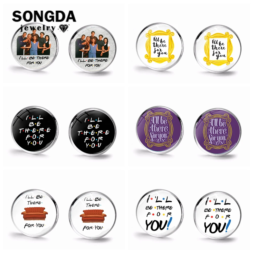 

SONGDA Commemorative Friends TV Show Stud Earrings 25th Anniversary Series Cartoon Fun Pattern Glass Dome Earrings Cute Jewelry