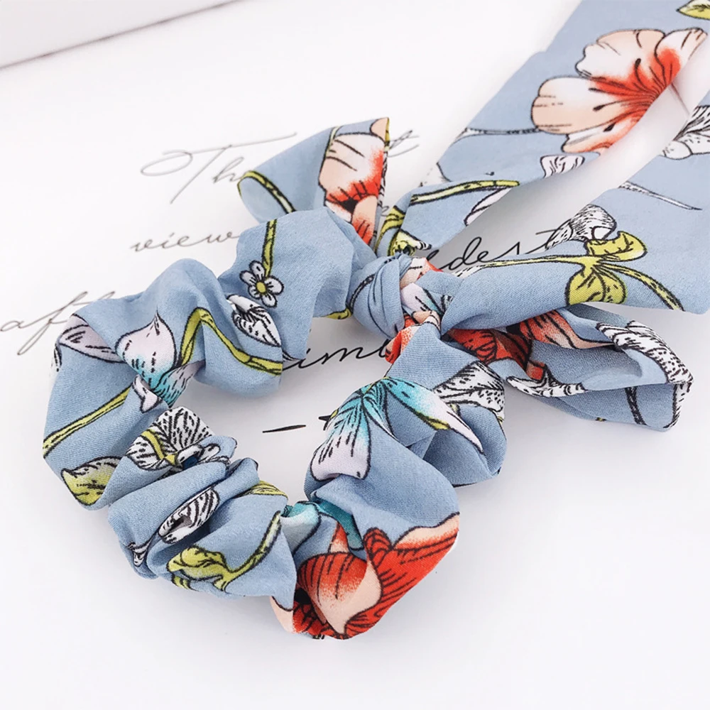 European and American exotic small fresh floral print wavy large intestine ring with ponytail ribbon cloth hair | Красота и здоровье