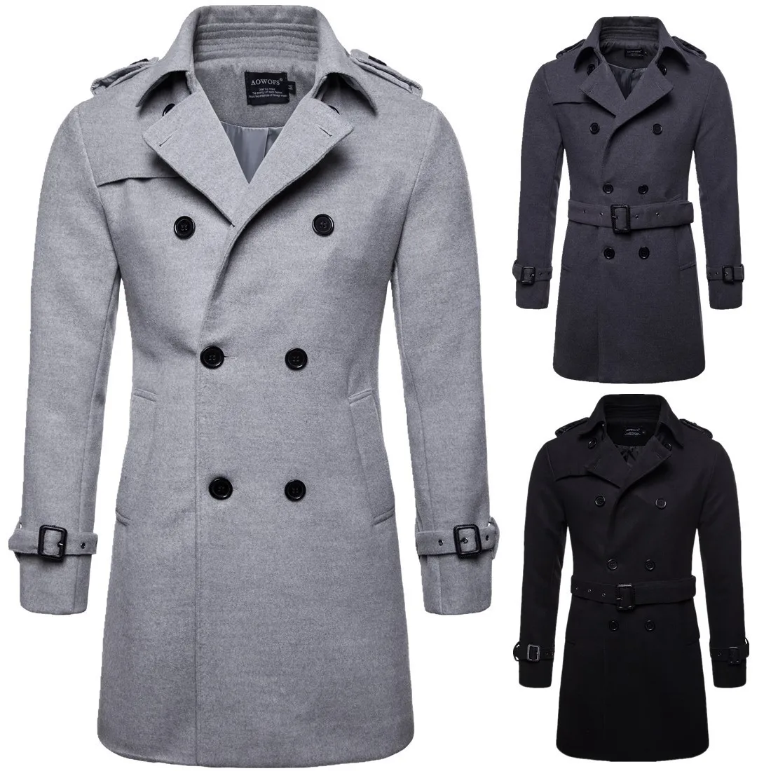 

Men Baggy Trench Coat Long Jacket Outwear Formal Office Work Casual Overcoat Woolen Blended New 2022