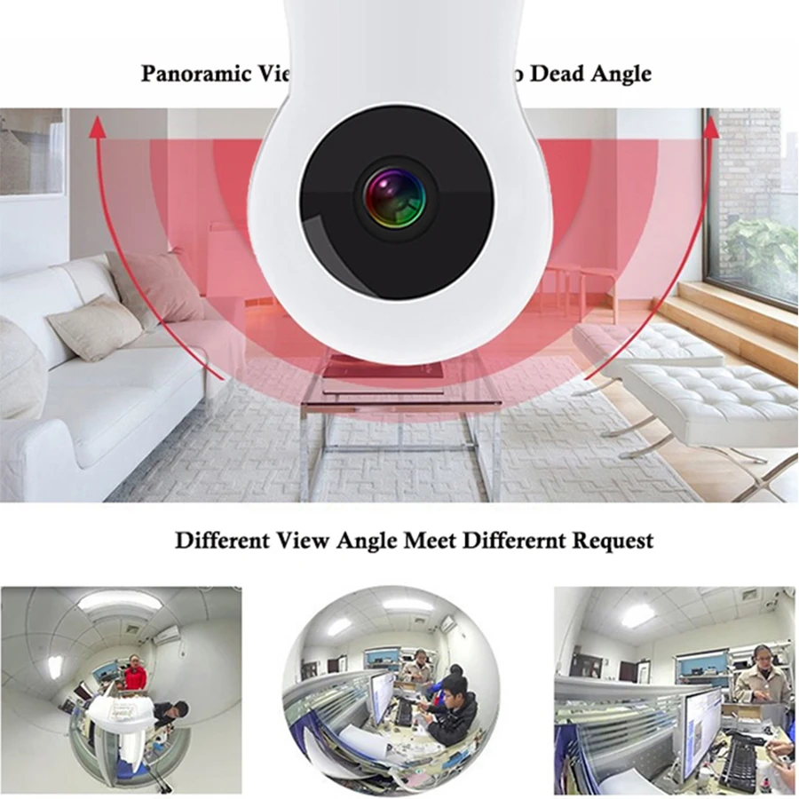 Панорамная камера рыбий глаз с двумя объективами 2 мегапиксельная Беспроводная ip