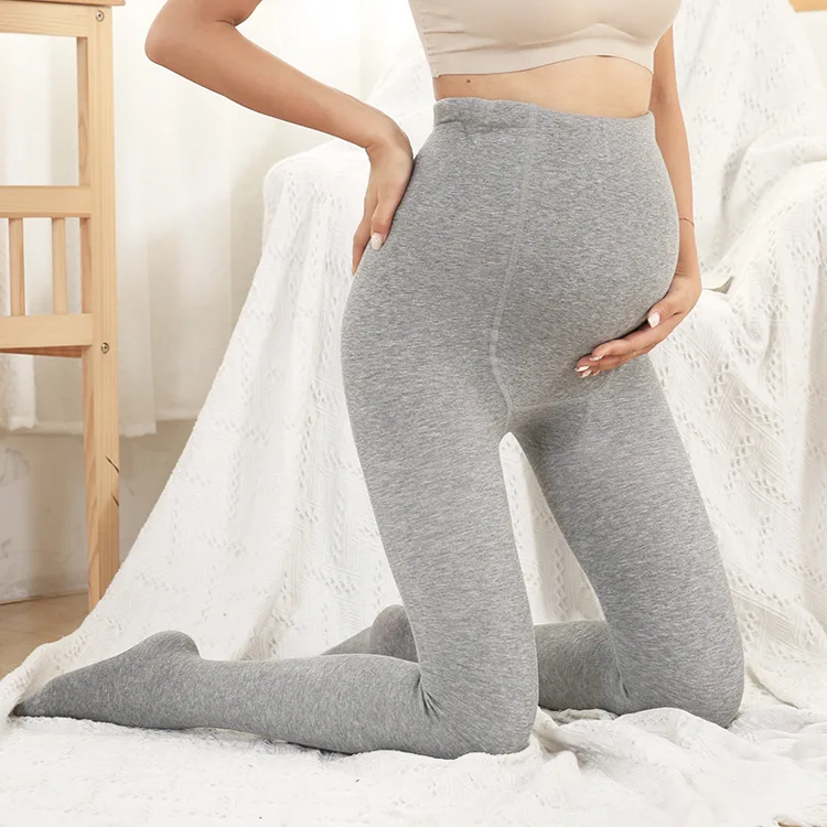 Light Grey Осенне-зимние хлопковые флисовые Колготки для беременных; Колготки для беременных на всех стадиях беременности; колготки серого и кремового цвета - Цвет: Light Grey