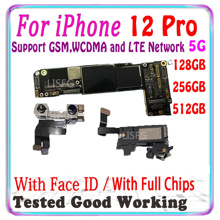 Разблокированная материнская плата для iPhone 12 PRO 128 ГБ 256 512 с идентификатором лица