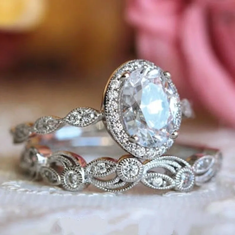 

2pcs fashionable Engagement Wedding Princess set ring love diamond size 6-10