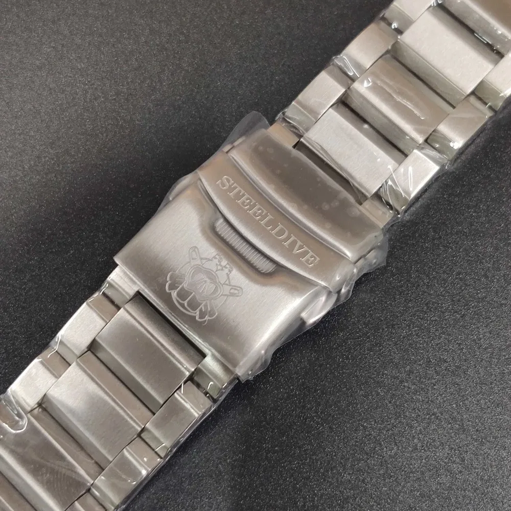 STEELDIVE SD2605 Stainless Steel Replacement Bracelet 22MM Fully Brushed Flat Head Link Folding Clasp with Safety for Dive Watch