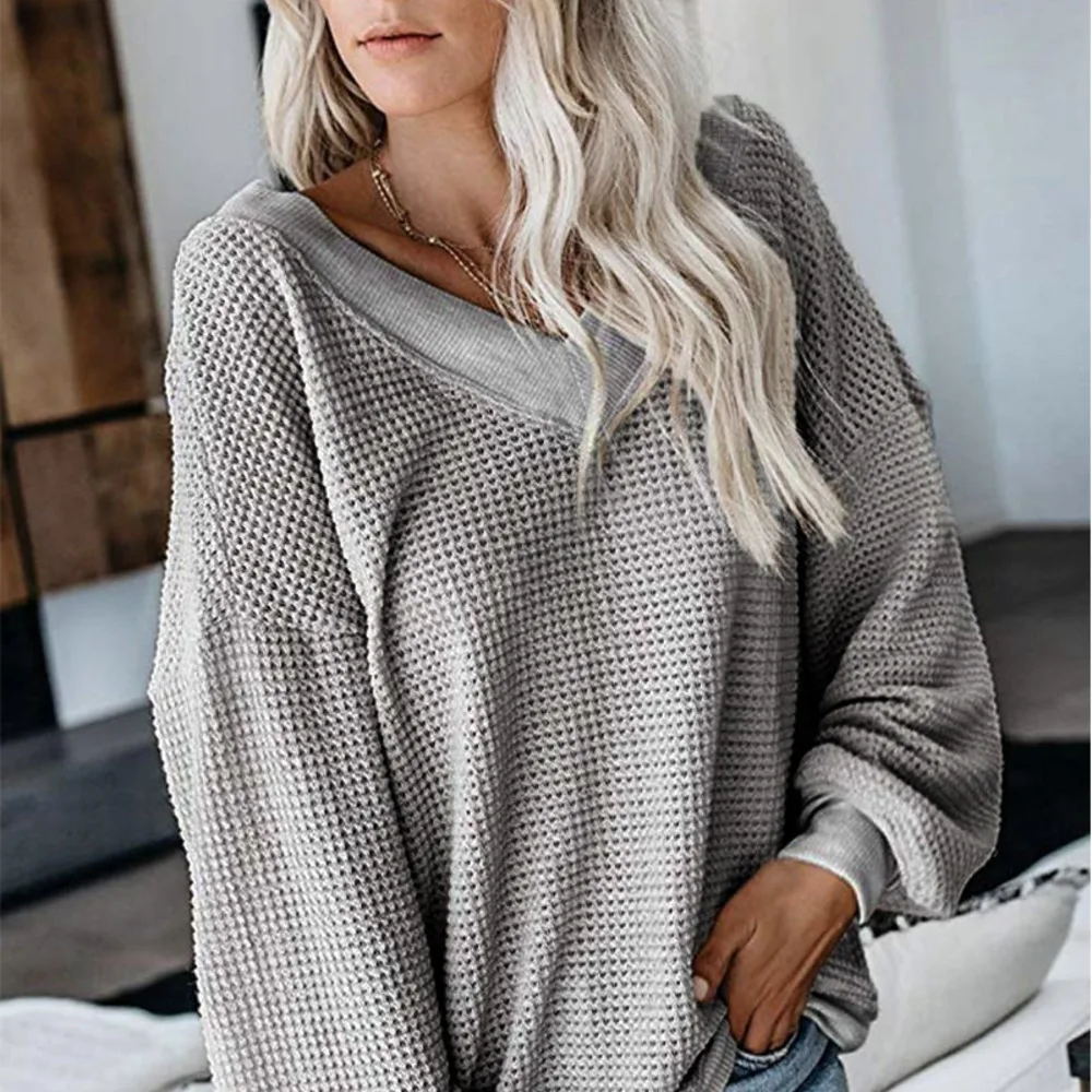 Зимний женский свитер с открытыми плечами пуловеры v-образным вырезом Свободный