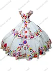 2022 сдержанные красочные вышитые цветами белые мексиканские платья Quinceanera бальное платье Charra XV Vestido De Satin с рукавом для выпускного вечера