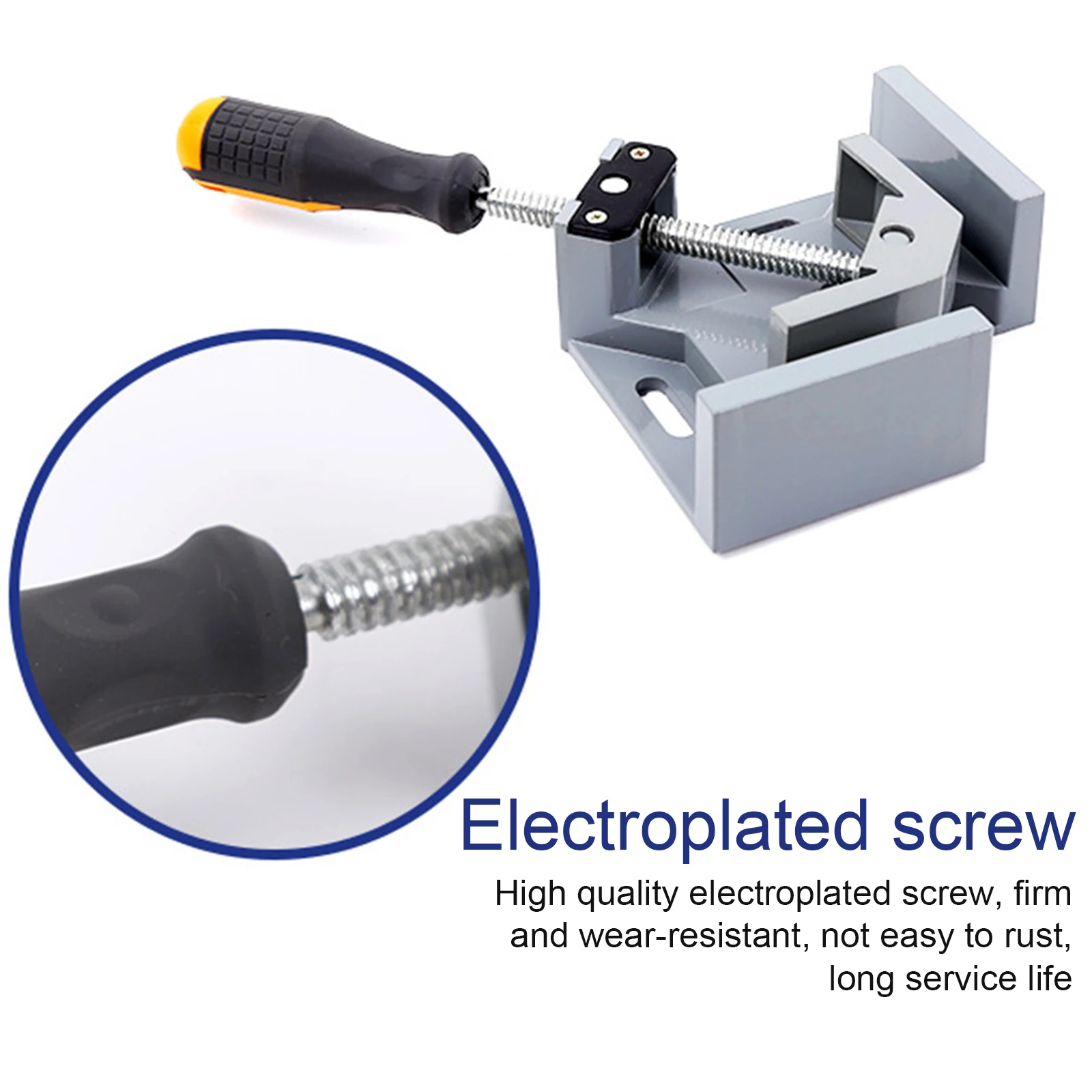 

Carpenter Clip Angle Clamp Fish Tank Man Tool Die-casting Material Aluminum Alloy Silver Gray Plastic Handle 90 Degree