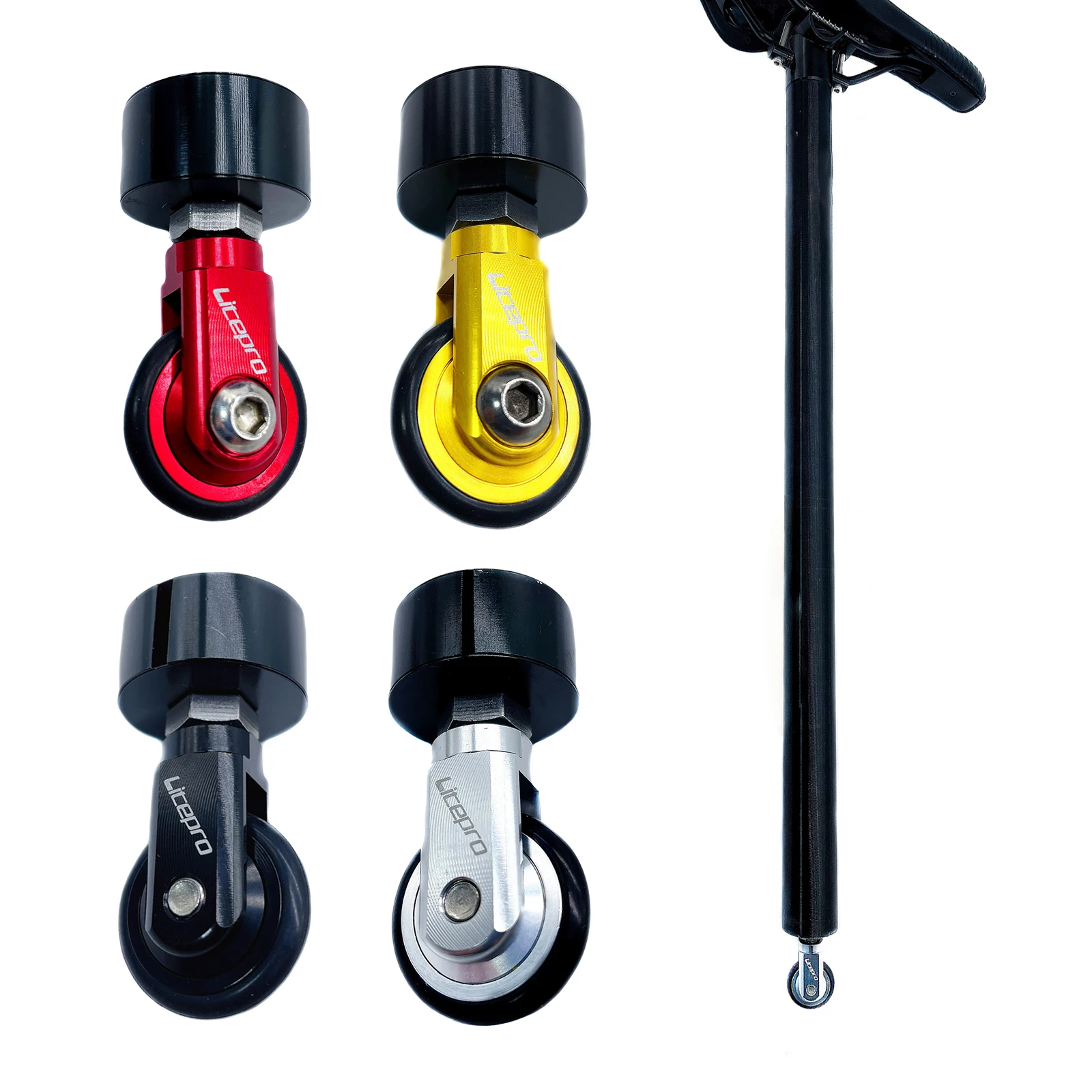 

Folding Bike Easy Wheel Roller 33.9mm Seatpost Mounted Folded Up Bicycle Pushing Easywheel Waking Caster Accessories