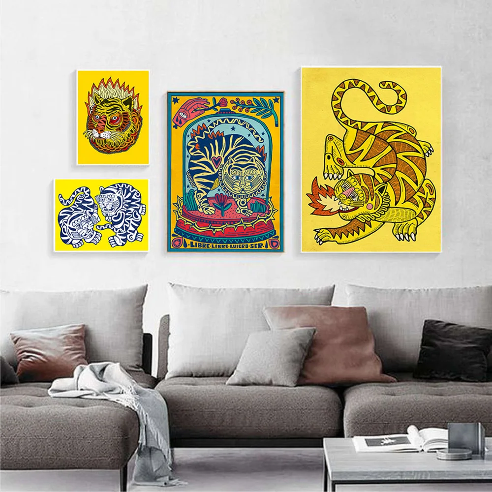 Абстрактные животные Тигр с цветами холст плакаты картина любовь ваши различия