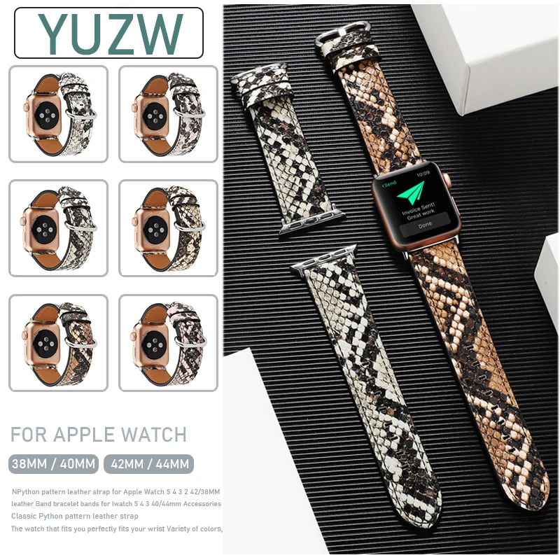 

Ремешок кожаный для Apple watch 5 4 3 40/44 мм, браслет с рисунком питона для Iwatch 5 4 3 2 42/38 мм, аксессуары