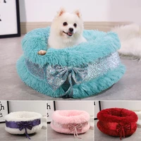 40cm50cm pet kennel plush pet bed winter warm round cute princess cat bed soft puppy cushion sofa for small dogs pet supplies