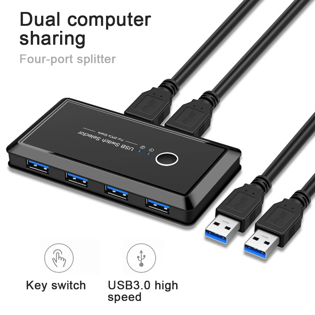 Переключатель USB 3,0, переключатель, 2 порта, ПК, совместное использование 4 устройств, USB 2,0 для клавиатуры, мыши, сканера, концентратора перекл... от AliExpress WW
