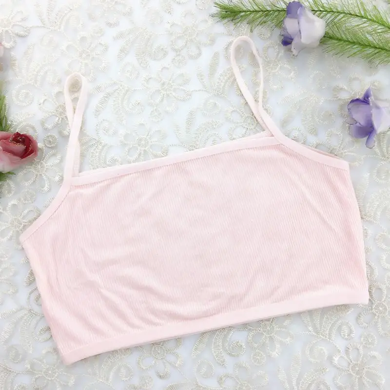 

Middle School Student Girls Sport Training Bra Spaghetti Strap Bandeau Cami Crop Top Single Layer Ribbed Solid Color Summer Unde