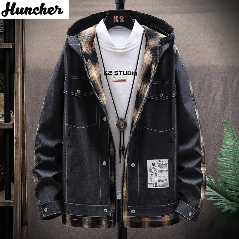 Huncher мужская куртка 2020 клетчатая ветровка с капюшоном хип-хоп Японская уличная