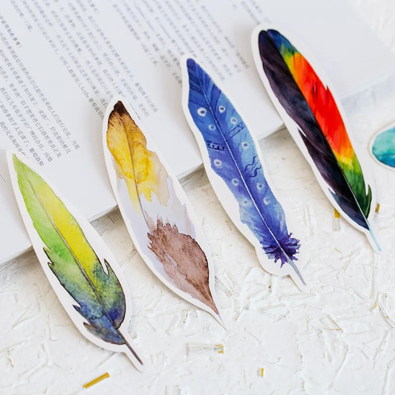 

30 Pcs/Pack Colorful Feather Bookmark Paper Cartoon Animals Bookmark Promotional Gift Stationery Film Bookmark