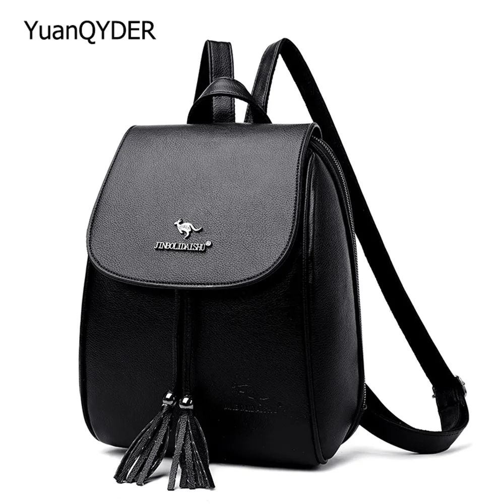 

Дизайнерский брендовый женский кожаный рюкзак, модная школьная сумка с кисточками, рюкзак для книг с защитой от кражи для девочек-подростко...