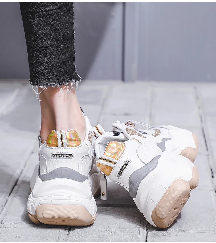 LMCAVASUN/блестящие женские кроссовки; модные zapatillas mujer; Повседневная дышащая обувь из натуральной кожи; женские кроссовки на массивном каблуке; chaussure