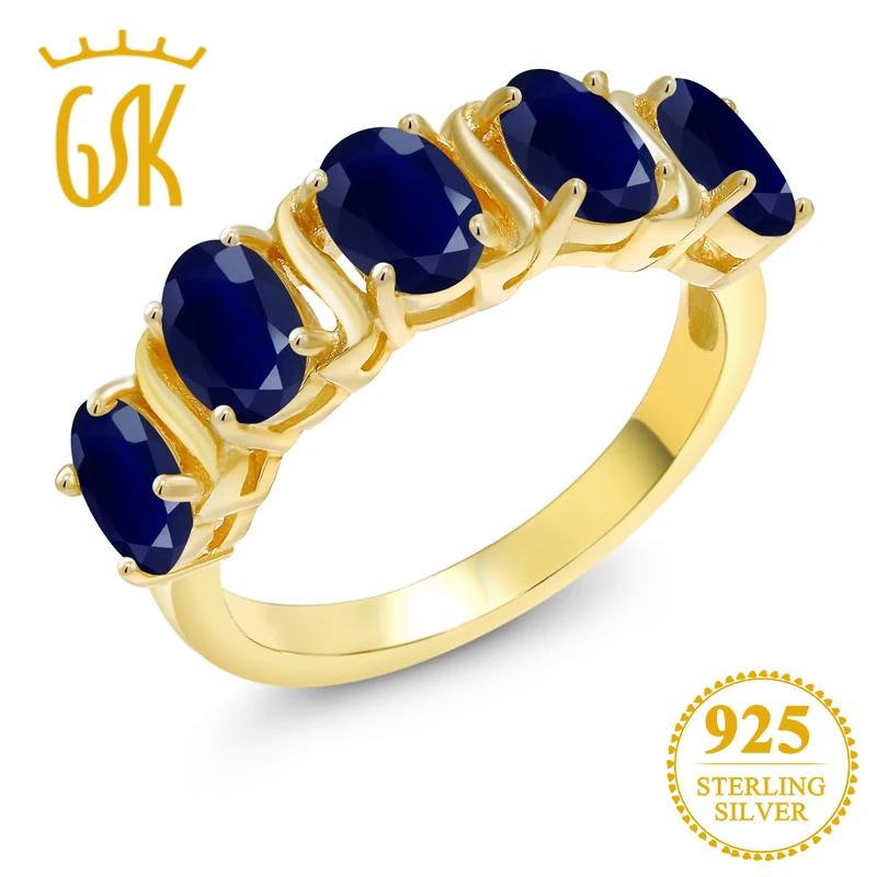GemStoneKing 2,75 карат овальное натуральное синее сапфировое кольцо из драгоценных камней 18 карат желтое золото Серебряное обручальное кольцо кольца для женщин