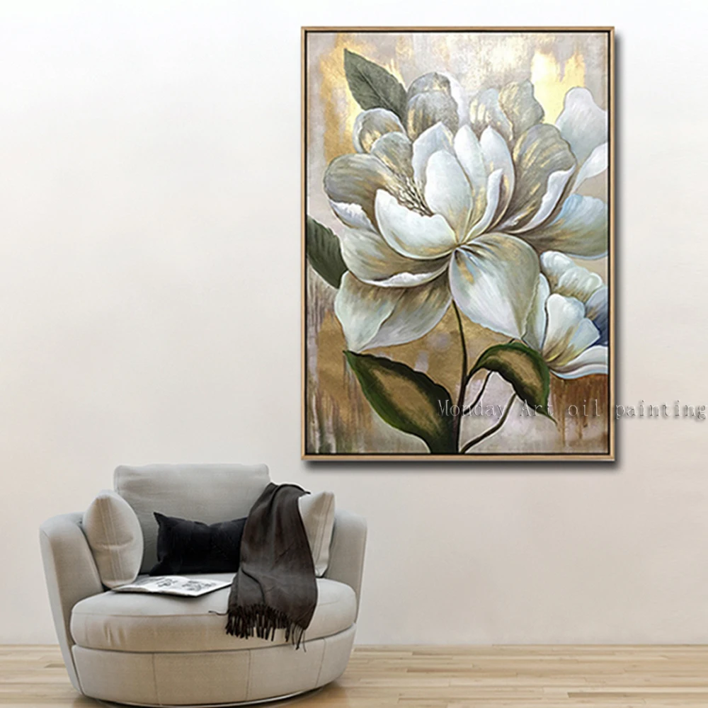 2 панели ручная роспись Настенная картина холст ручной работы золотой цветок