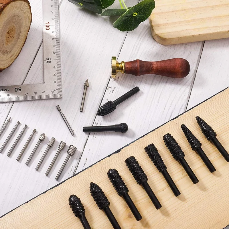 

10Pcs 1/8 Inch Wood Carving File Rasp Drill Bits and 10Pcs 1/4 Inch Carving Drill Bits Woodworking Drill Bits