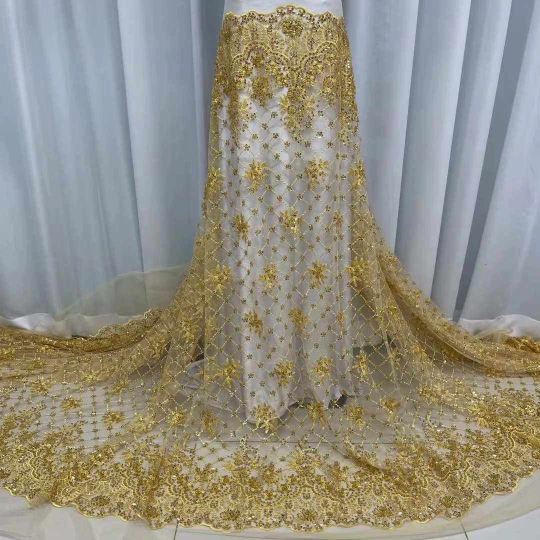 

2021 Высококачественная вышивка, африканские блестки с бусинами, кружевная ткань, нигерийская сетчатая кружевная ткань, французская сетчата...