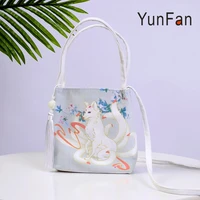 chinese ethnic style literary hanfu bag shoulder portable diagonal print fairy bag small fresh canvas beautiful square bag
