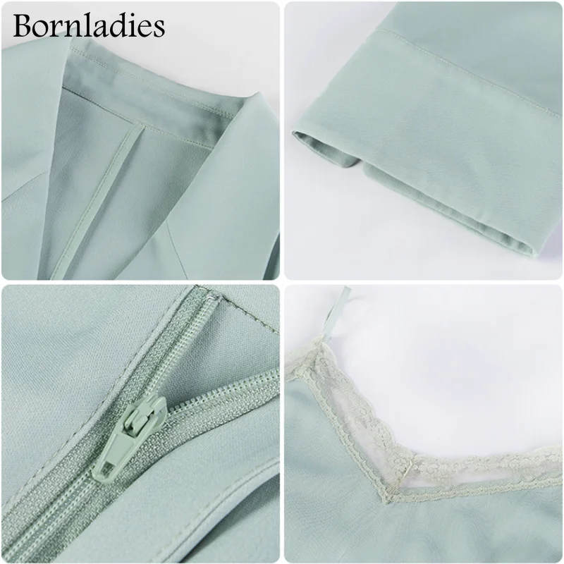 

Bornladies 2021 Summer Short Suits Female Elegant 3 Pieces Blazer Set Women Buttons Jacket & Sleeveless Camisole & A-line Shorts