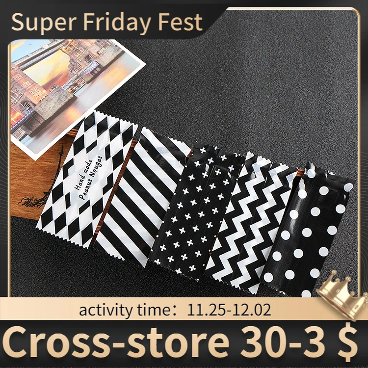 

New Year Christmas and Easter Candy Packaging 200pcs/Lot Bag Black and White Nougat Wedding & Engagement Candy Bag