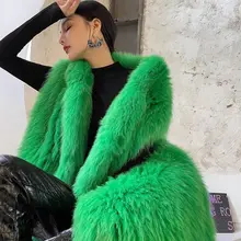 VANOVICH 2022 Autumn and Winter New Korean Green Imitation Fox Fur Woven Thick Warm Fur Coat Women's Mid-length Vest