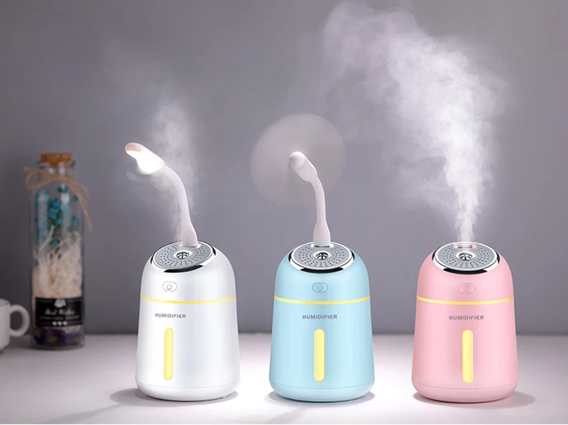 

Usb rechargeable ultrasonic air humidifier, portable aroma diffuser, fan, multi-function humidifier