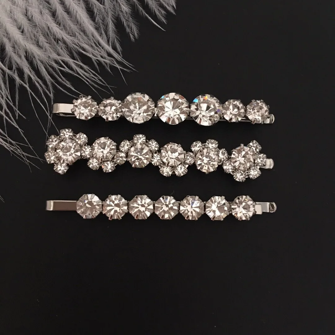 

A set of three hair accessories with the same flower crystal hairpin