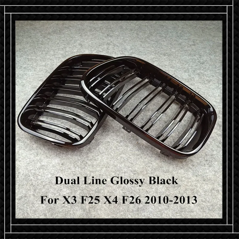 

1 Pair 2-Slat ABS Auto Front Grille For B-M-W X3 F25 X4 F26 2010-2013 Glossy black Car accessories Kidney Mesh Grille