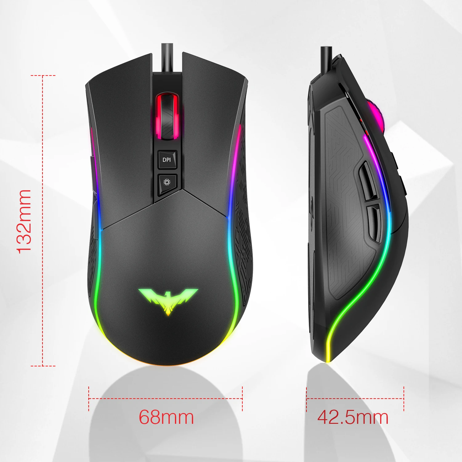 Игровая мышь Havit RGB проводная оптическая 4800 DPI 7 кнопок и цветов подсветки |