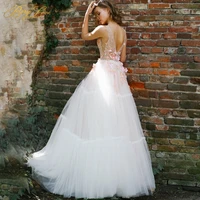 simple illusion wedding dress appliques embroidery v neck button back wedding gown floor length bridal dress vestido de novia