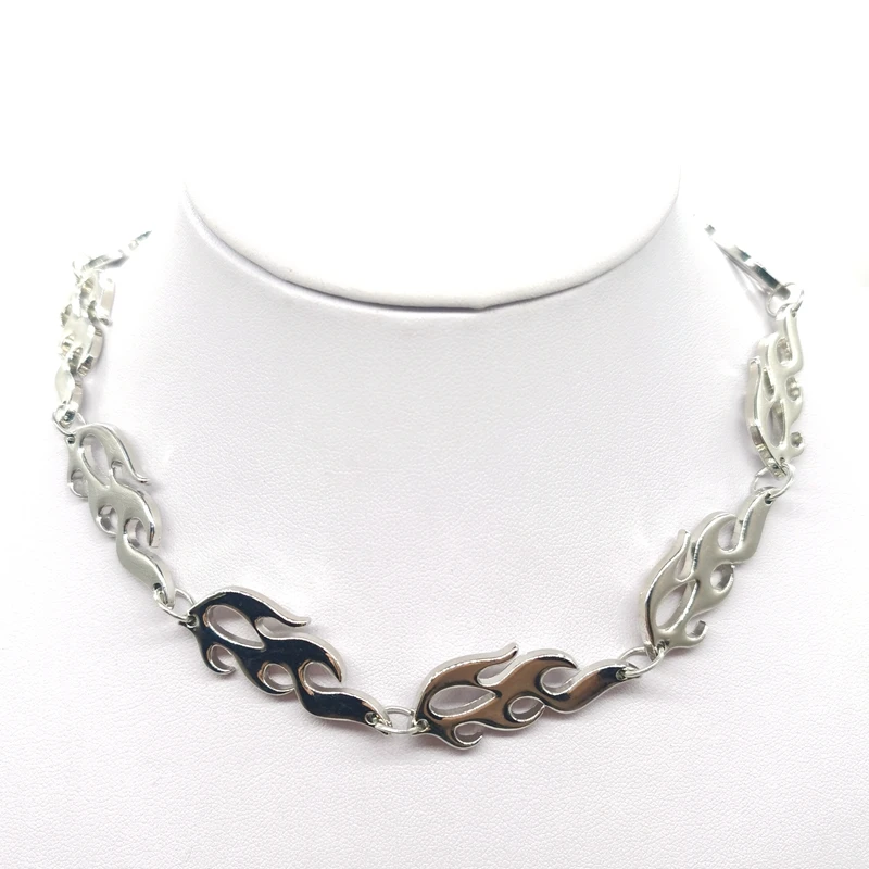 Пламя огня Золотое железо короткое ожерелье унисекс для женщин хип-хоп Уличная