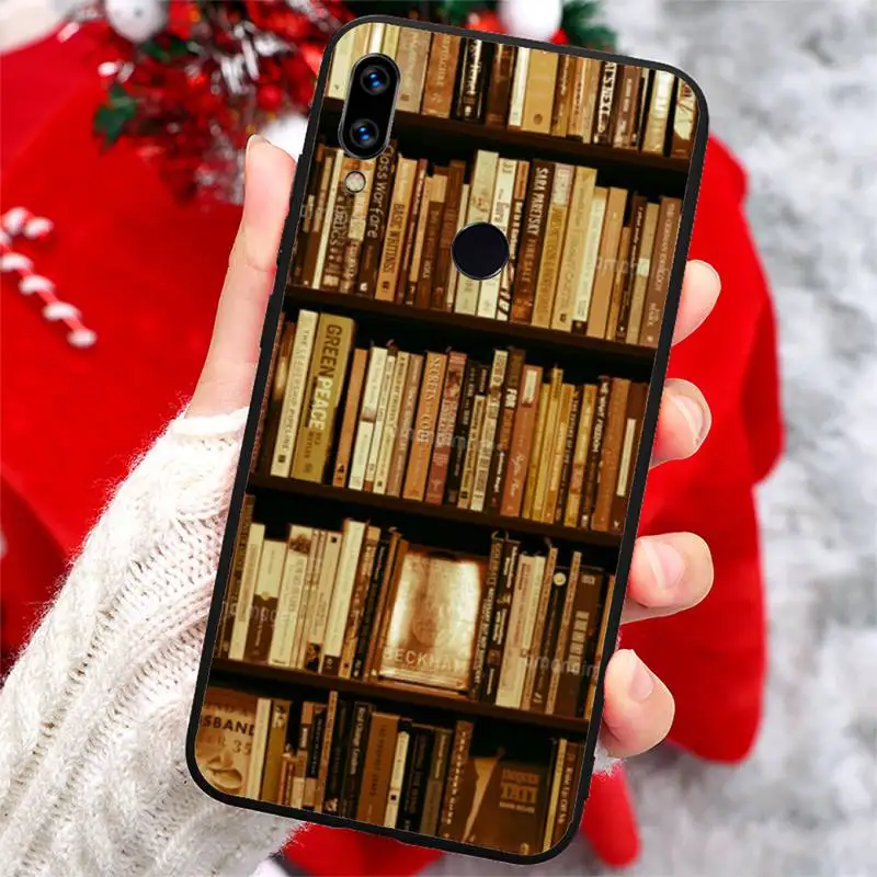 

Retro Book Shelf fashion pattern high quality luxury Phone Case shell For Xiaomi Redmi note 7 8 9 t k30 max3 9 s 10 pro lite